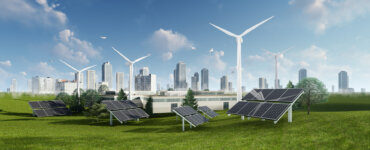 3d,Rendering,Illustration,Of,Solar,Cell,And,Wind,Turbine,Sustainable